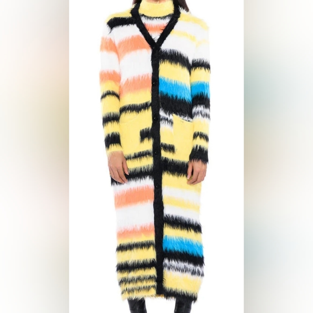 Shein Fuzzy Striped Multicolored Duster Cardigan – Size XS